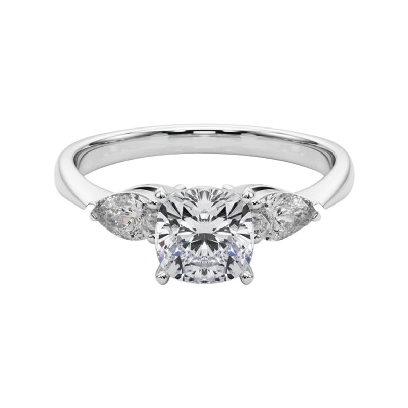 GIA Certified 1.22 Carat Cushion East-West Three-Stone Platinum Diamond Ring
