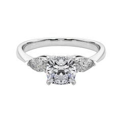 GIA Certified 1.22 Carat Cushion East-West Three-Stone Platinum Diamond Ring