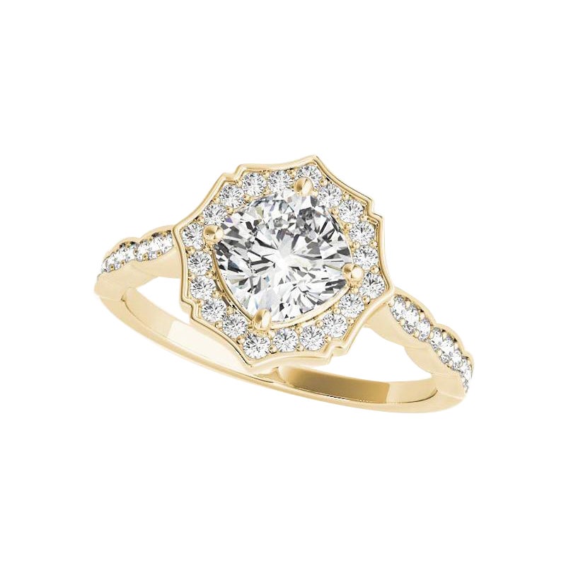 Bague à diamant cathédrale Cushion Halo Basket certifiée GIA de 1.22 carats