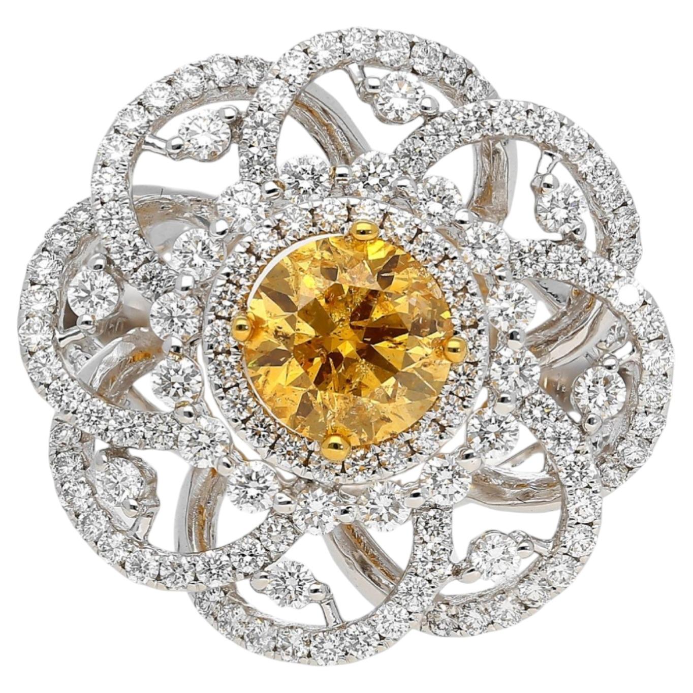 GIA-zertifizierter 1,22 Karat intensiver orange-gelber Diamant Blumenhalo-Ring