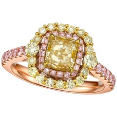 GIA Certified 1.22 Carat Fancy Light Brown Yellow Diamond Cushion Cut Ring