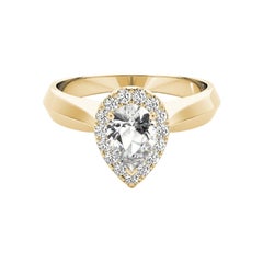 GIA Certified 1.22 Carat Knife Edge Band Pear Halo 18K Yellow Gold Diamond Ring