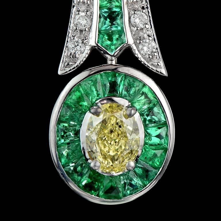 GIA Certified 1.22 Carat Natural Fancy Yellow Diamond Emerald Drop Earring 1