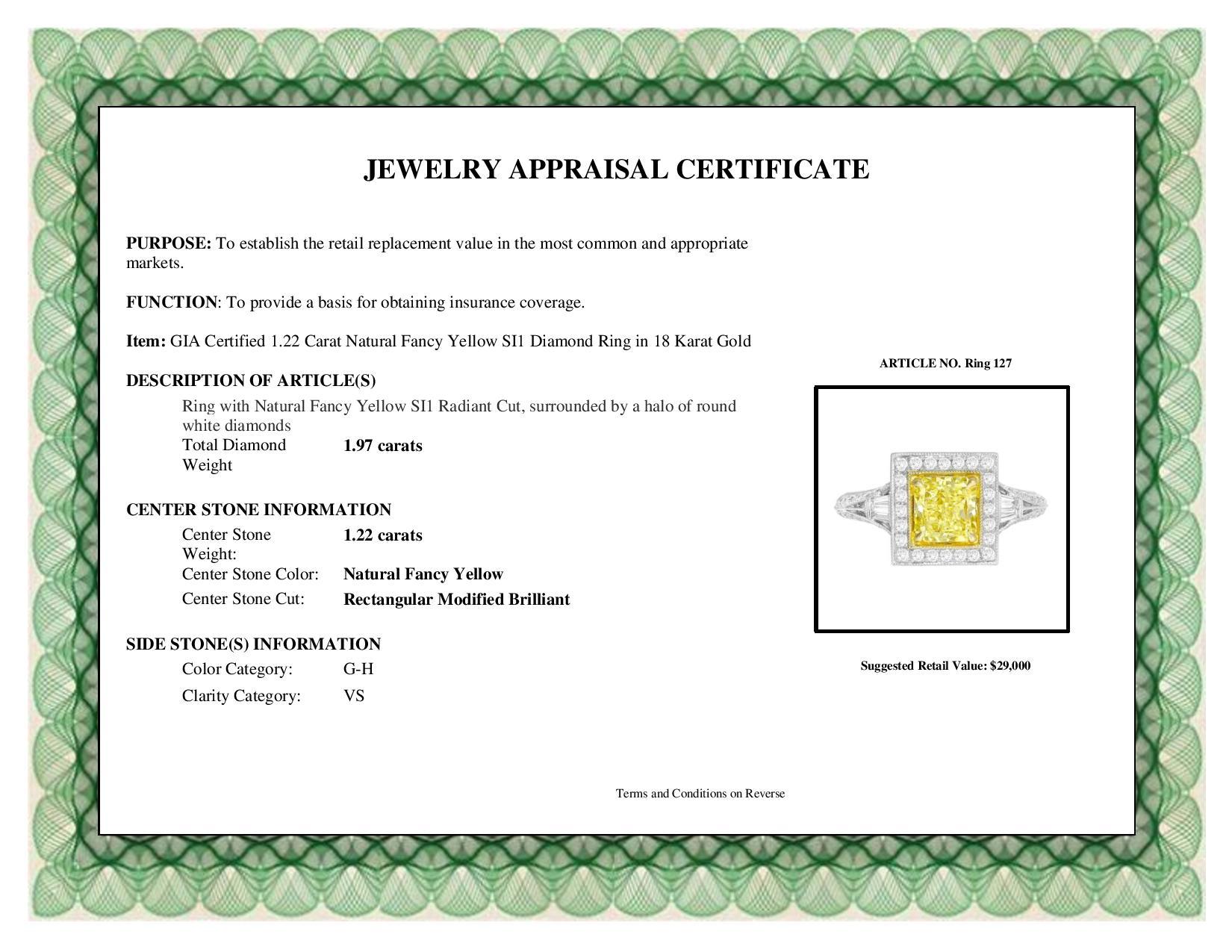 DiamondTown GIA Certified 1.22 Carat Natural Fancy Yellow SI1 Diamond Ring 2