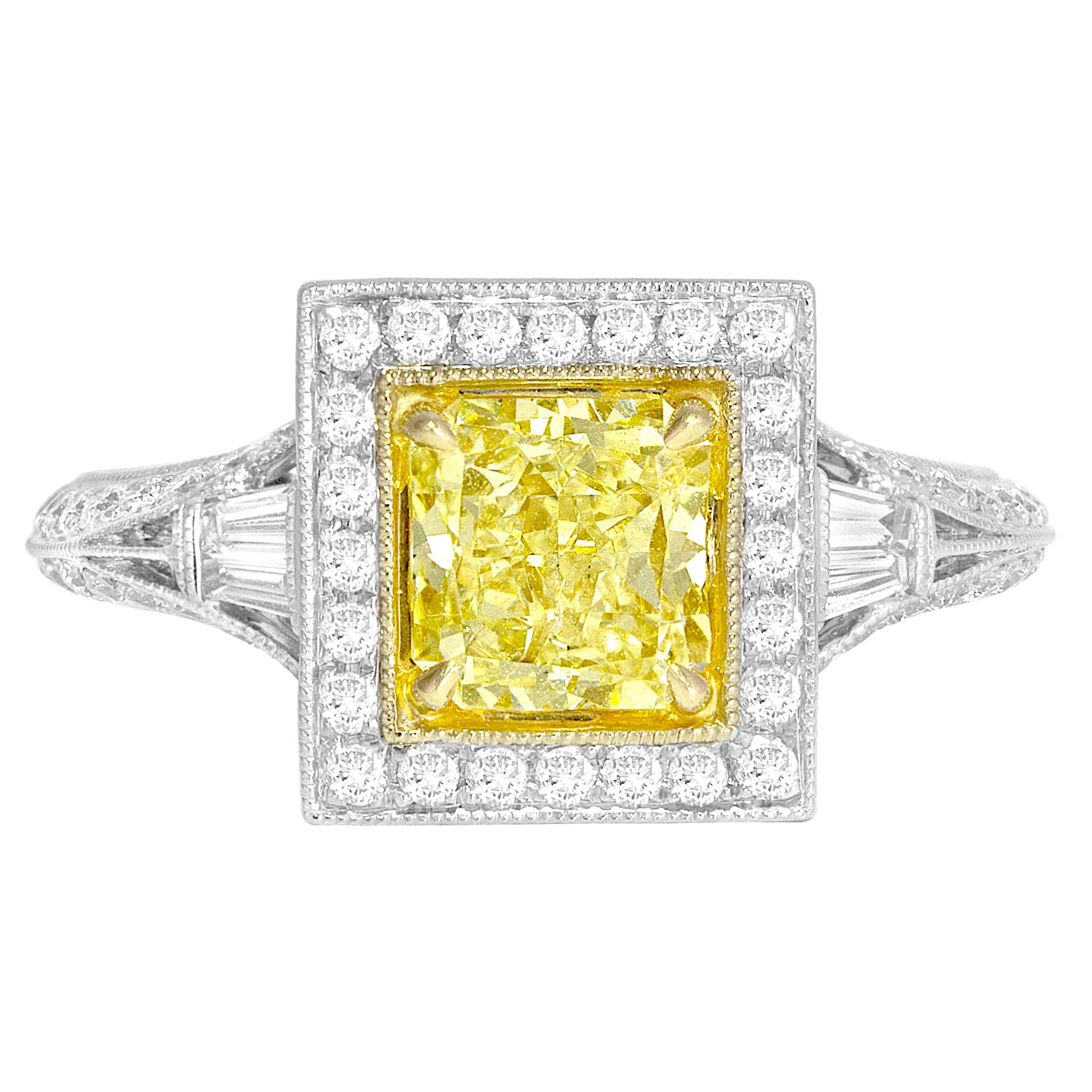 DiamondTown GIA Certified 1.22 Carat Natural Fancy Yellow SI1 Diamond Ring