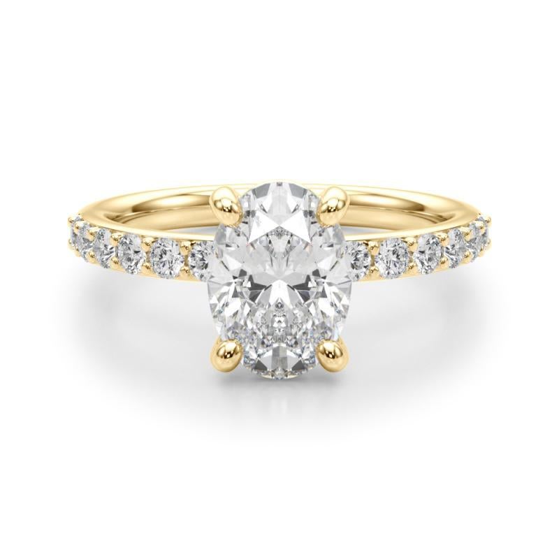 Anello con diamante solitario ovale e canale con punte di 1.22 carati certificato GIA In condizioni Nuovo in vendita a New York, NY