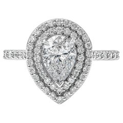 GIA Certified 1.22 Carats Pear Shape Diamond Double Halo Engagement Ring