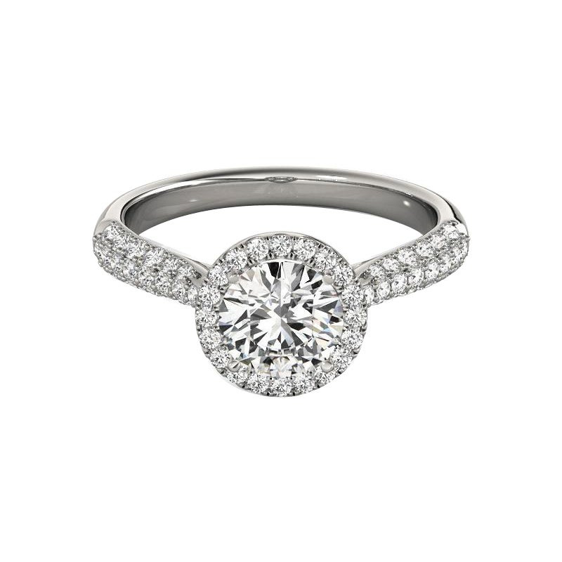 Bague de diamant en platine certifiée GIA de 1,22 carat rond Halo Basket Cathedral