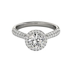 Bague de diamant en platine certifiée GIA de 1,22 carat rond Halo Basket Cathedral