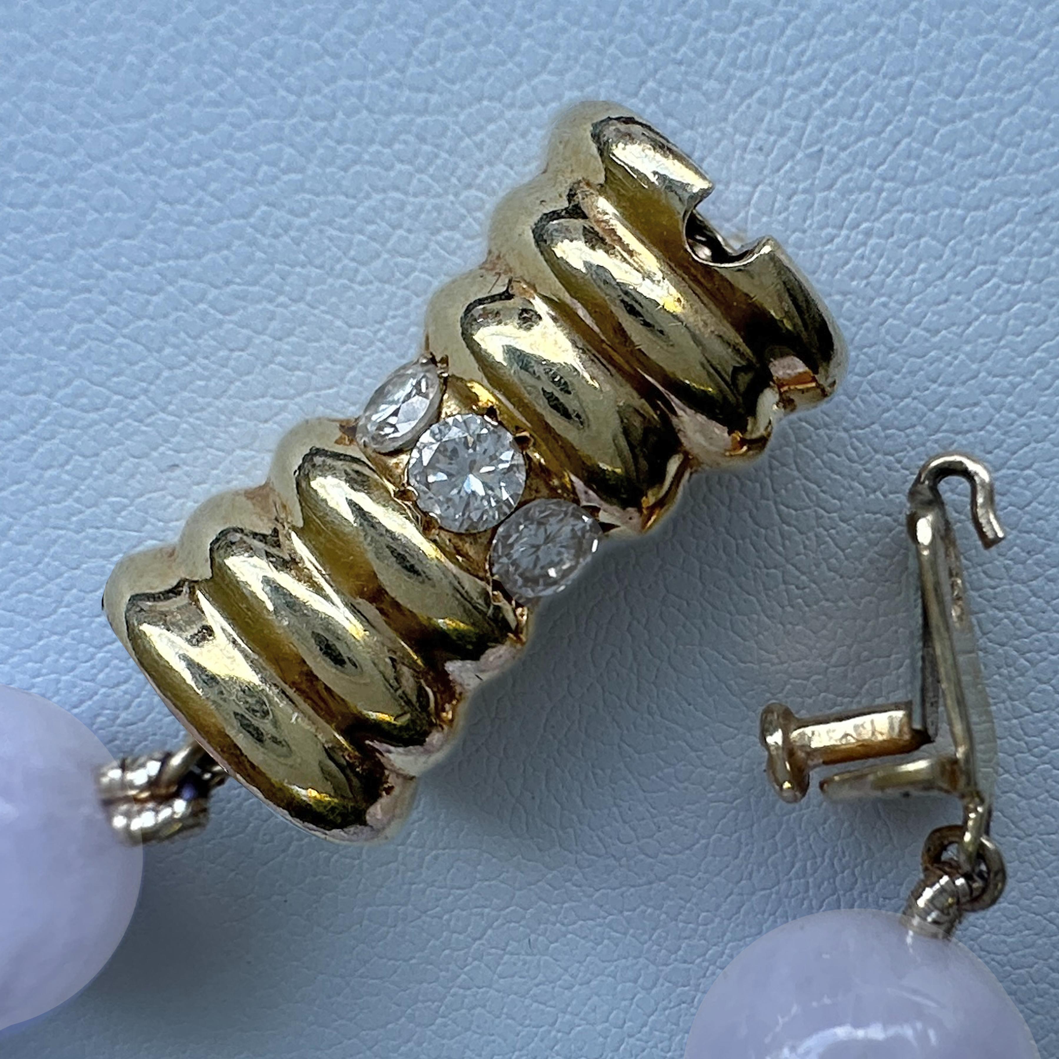 GIA Certified 122 Gram Lavender Jade Bead Necklace with Gold & Diamond Clasp For Sale 6