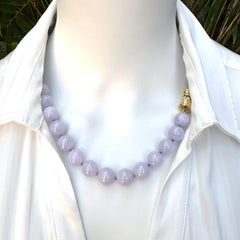 GIA Certified 10mm - 13mm Lavender Jade Necklace with 14K Gold & Diamond Clasp