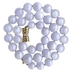 GIA Certified 122 Gram Lavender Jade Bead Necklace with Gold & Diamond Clasp