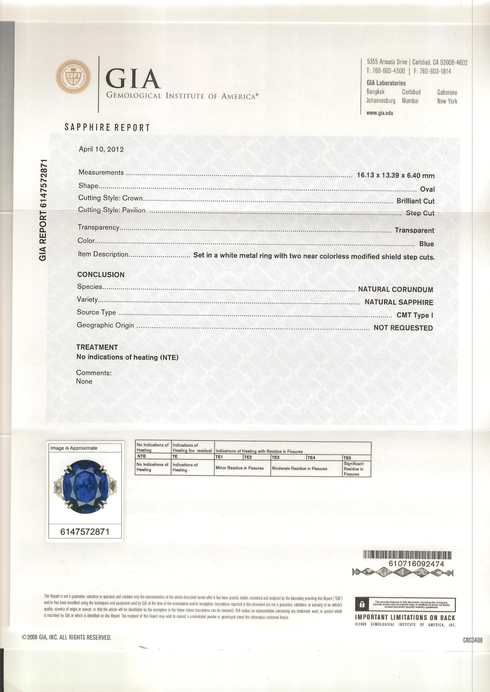 Anillo de diamantes y zafiro azul de Ceilán de 12,23 quilates sin calentar certificado por GIA en venta 4