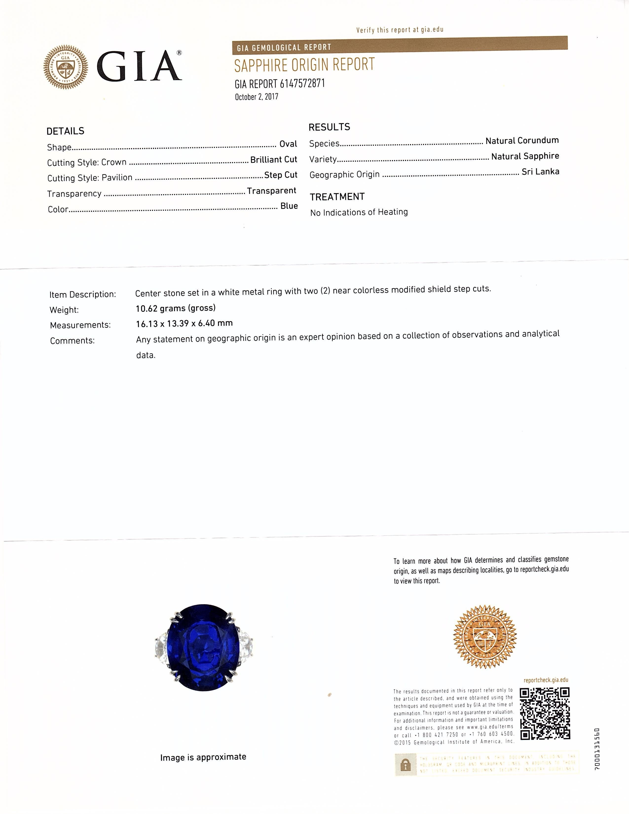 Anillo de diamantes y zafiro azul de Ceilán de 12,23 quilates sin calentar certificado por GIA en venta 3