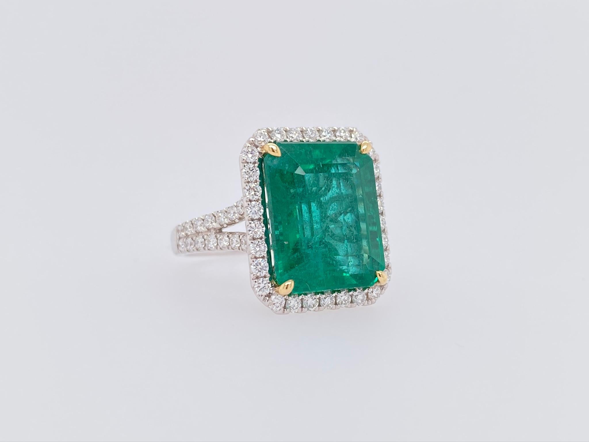 GIA Certified 12.25 Carat African Emerald and Diamond Cocktail Ring For Sale 2