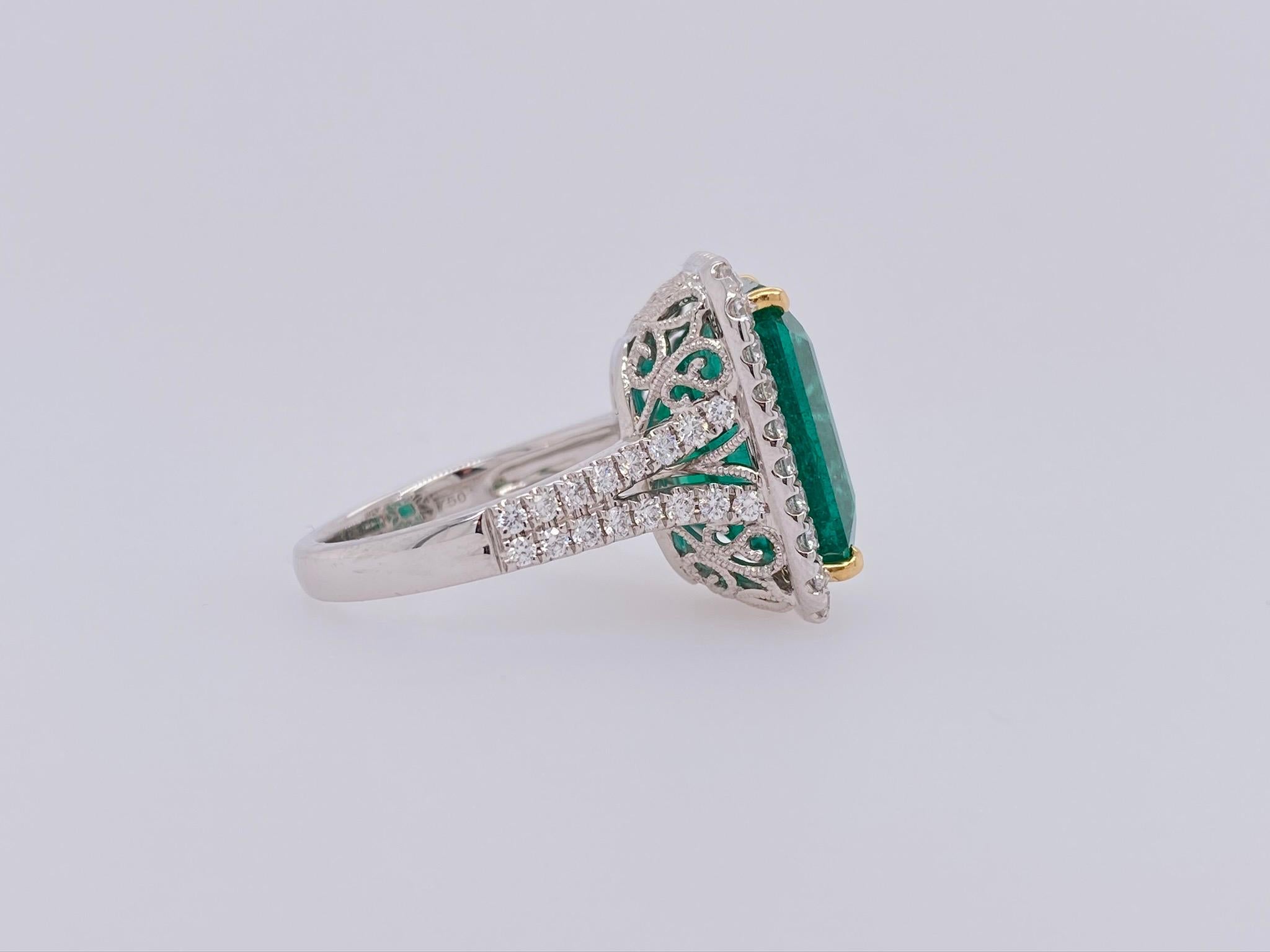 GIA Certified 12.25 Carat African Emerald and Diamond Cocktail Ring For Sale 3
