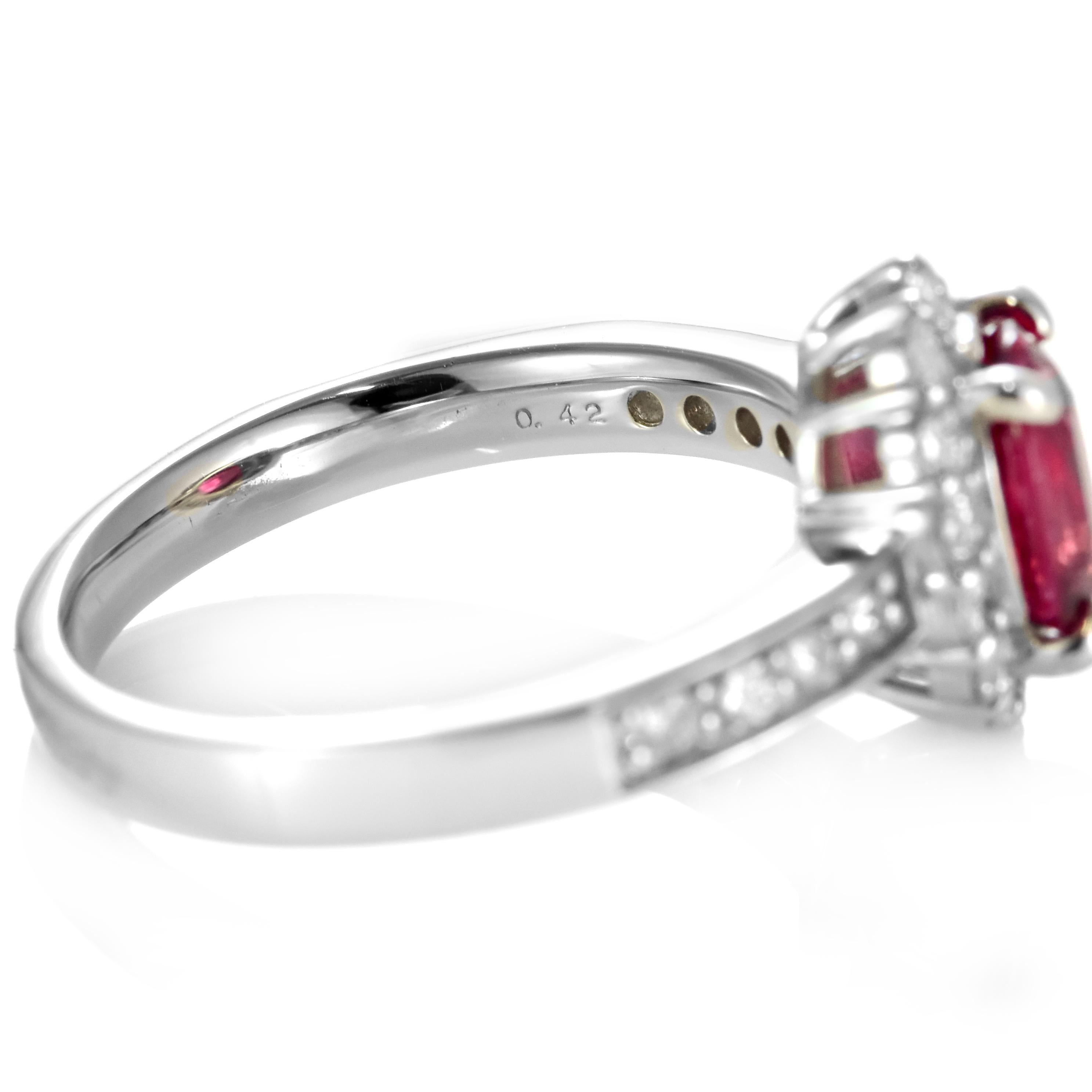 Bague en platine certifiée GIA de 1.229 carat de spinelles rouges naturelles et de diamants en vente 7