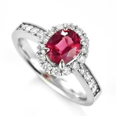 GIA Certified 1.229 Carat Natural Red Spinel and Diamond Ring Set in Platinum