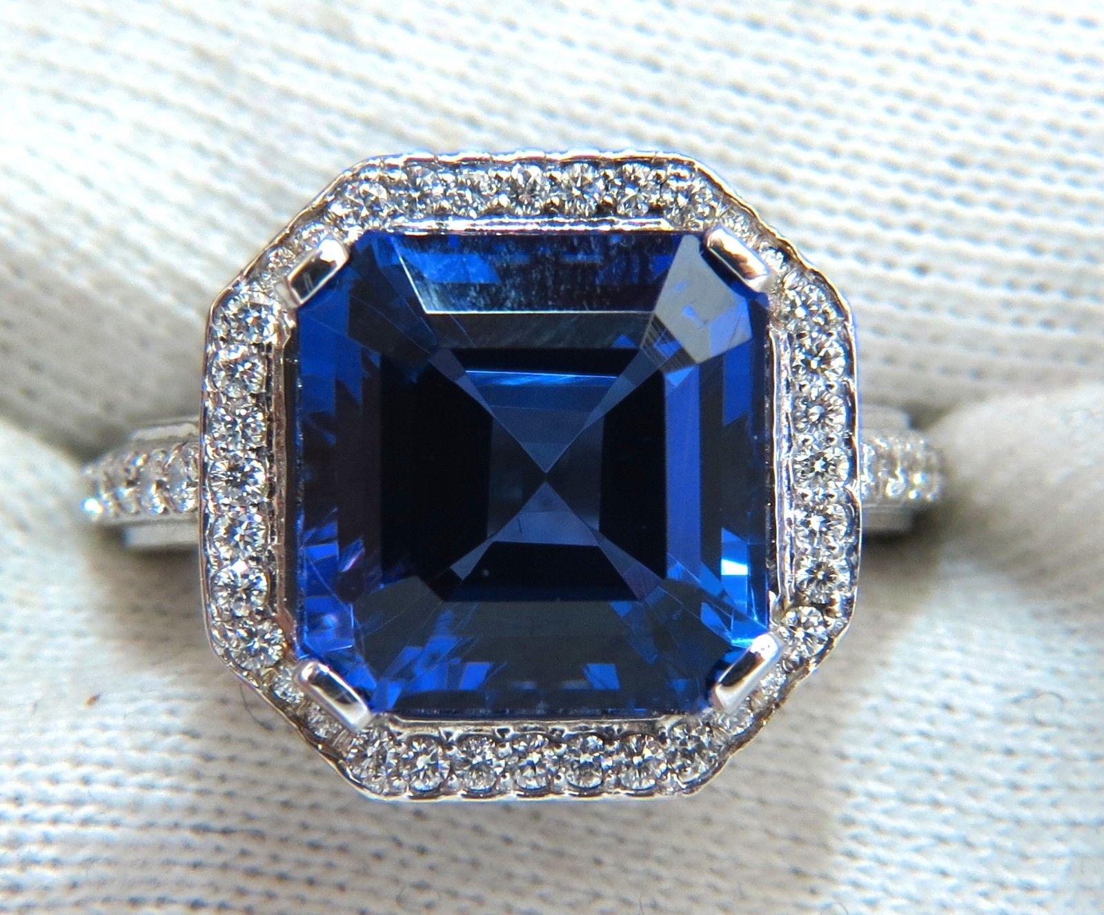 GIA Certified 12.29Ct Natural Tanzanite Diamond Ring Vivid Blue Ascher 14kt In New Condition In New York, NY
