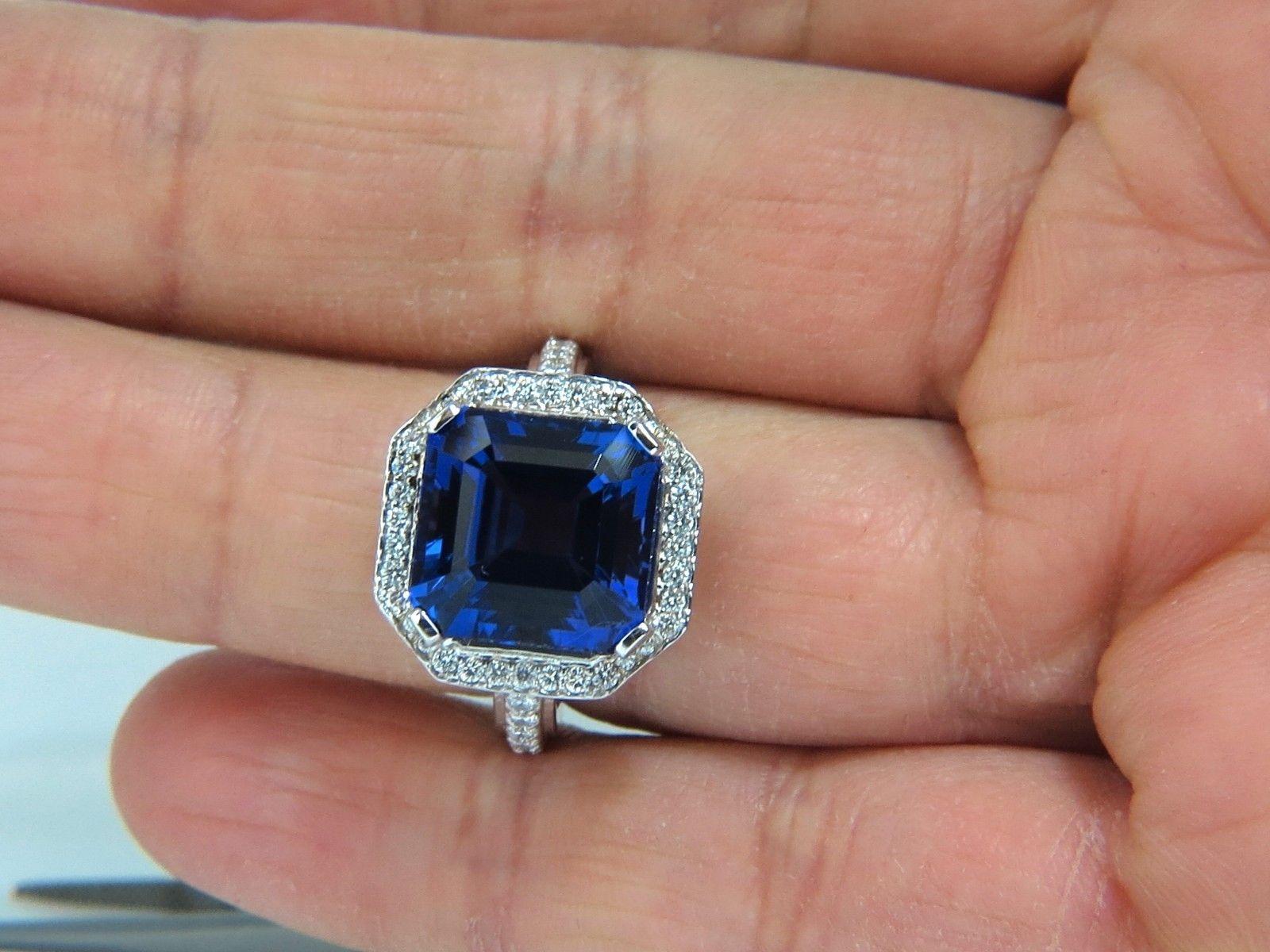 Women's or Men's GIA Certified 12.29Ct Natural Tanzanite Diamond Ring Vivid Blue Ascher 14kt