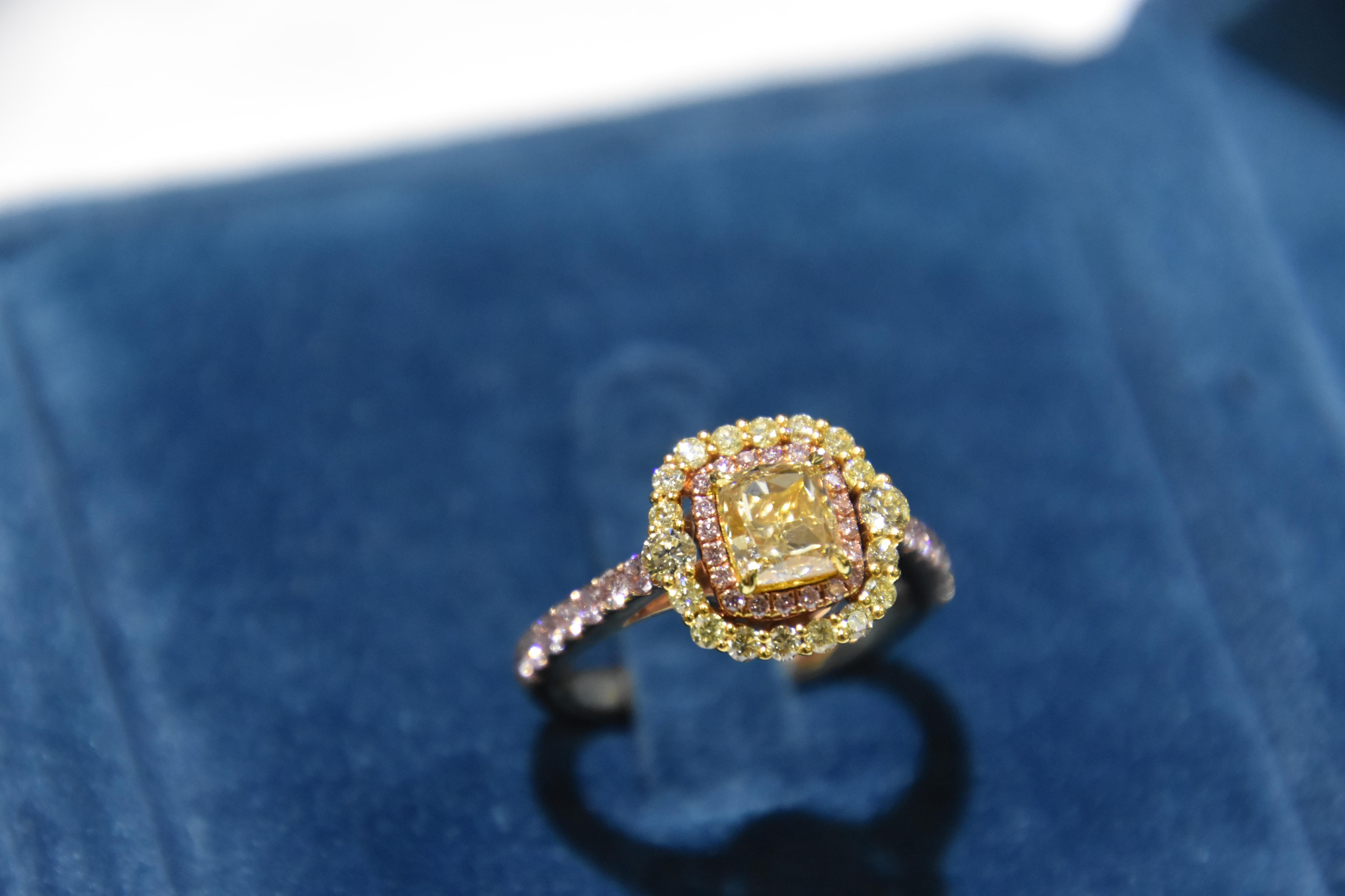 Women's GIA Certified 1.22 Carat Fancy Light Brown Yellow Diamond Cushion Cut Ring For Sale