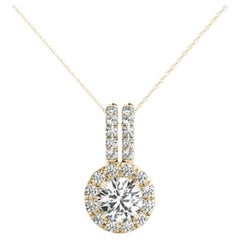 GIA Certified 1.22ct Round Diamond Double Bail Halo Gold Pendant Necklace