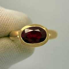 GIA Certified 1.22ct Untreated Deep Red Ruby 18k Yellow Gold Oval East West Ring
