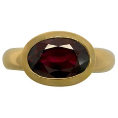 GIA Certified 1.22ct Untreated Deep Red Ruby 18k Yellow Gold Oval East West Ring