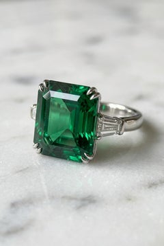 GIA Certified 12.3 Carat Colombian Emerald Diamond Three-Stone Ring