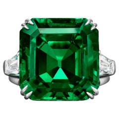 GIA Certified 12.3 Carat Colombian Emerald Diamond Three-Stone Ring