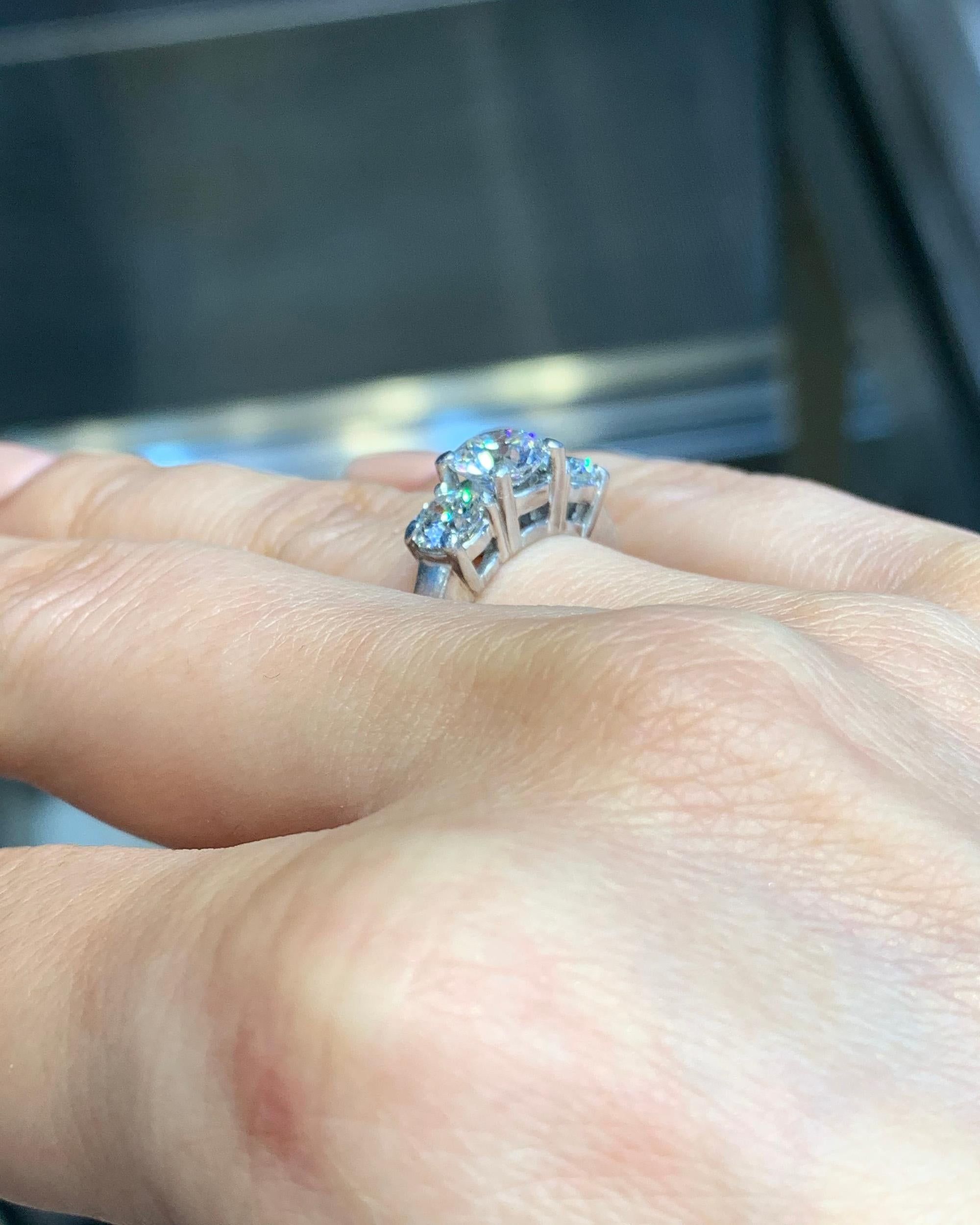 Round Cut GIA Certified 2.23 Carat Diamond Three-Stone Engagement Ring
