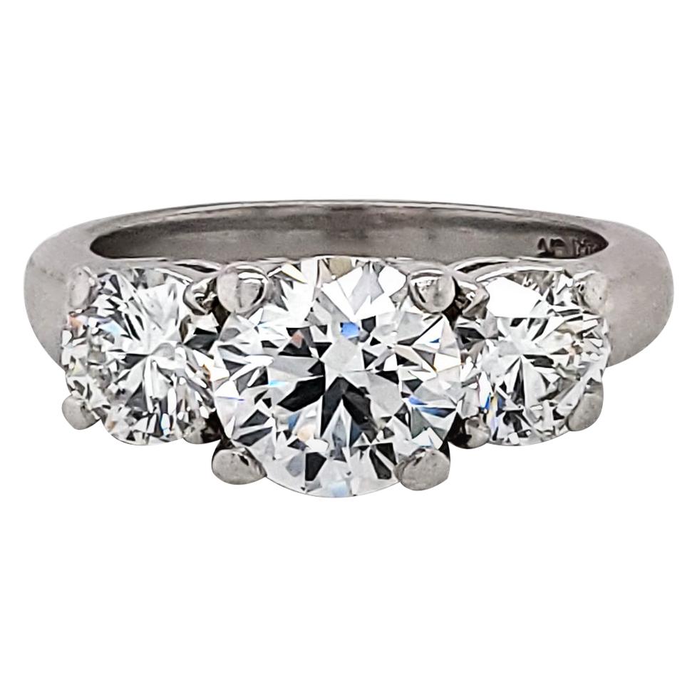 GIA Certified 2.23 Carat Diamond Three-Stone Engagement Ring
