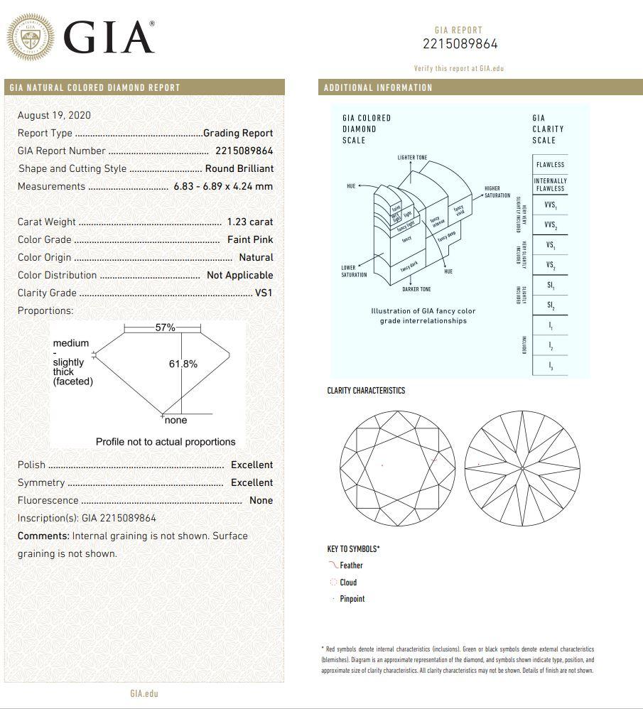 GIA Certified 1.23 Carat Faint Pink VS1 Clarity Diamond For Sale 1