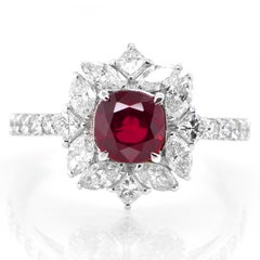 GIA Certified 1.23 Carat Natural Thai Ruby and Diamond Ring Set in Platinum