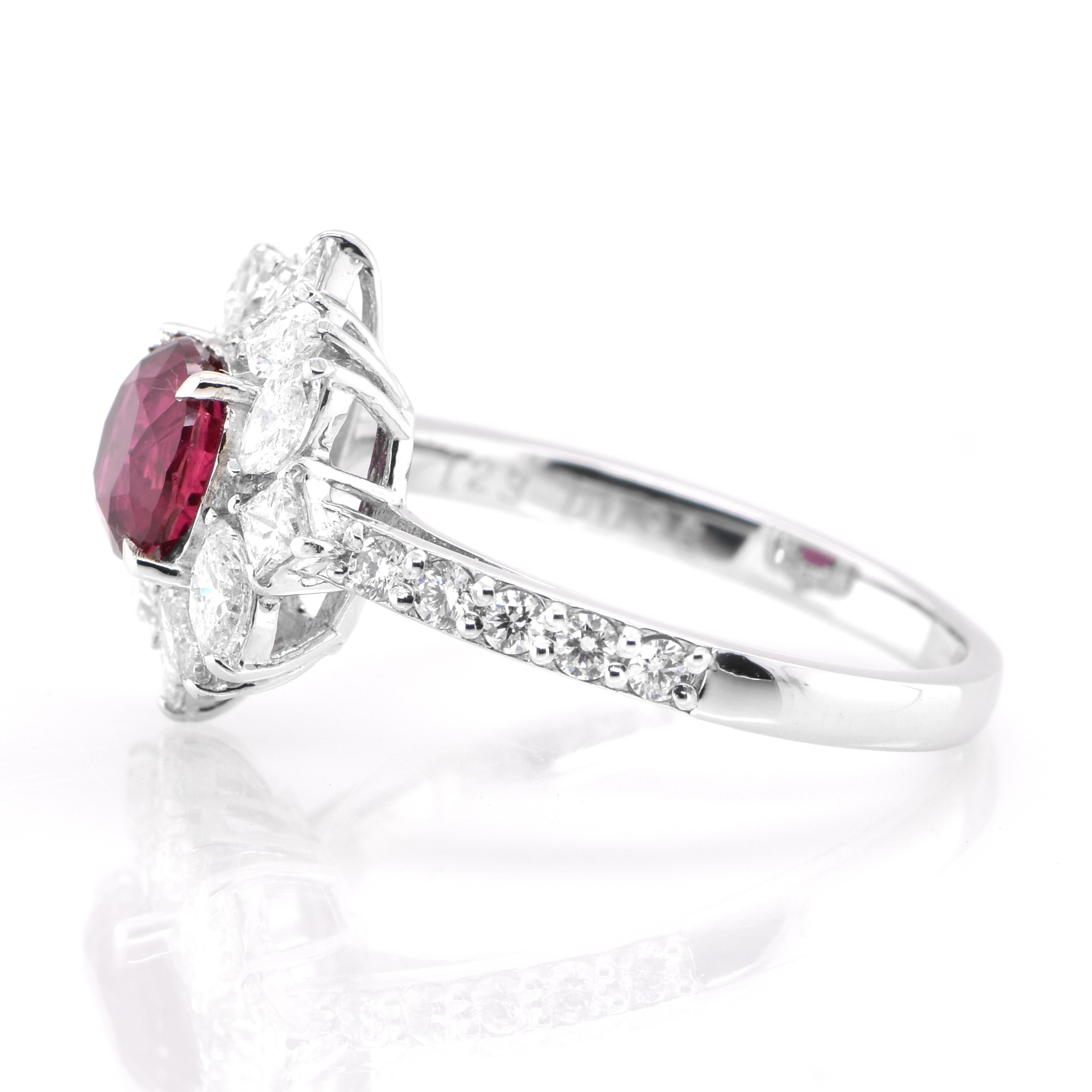 Cushion Cut GIA Certified 1.23 Carat Natural Thai Ruby and Diamond Ring Set in Platinum