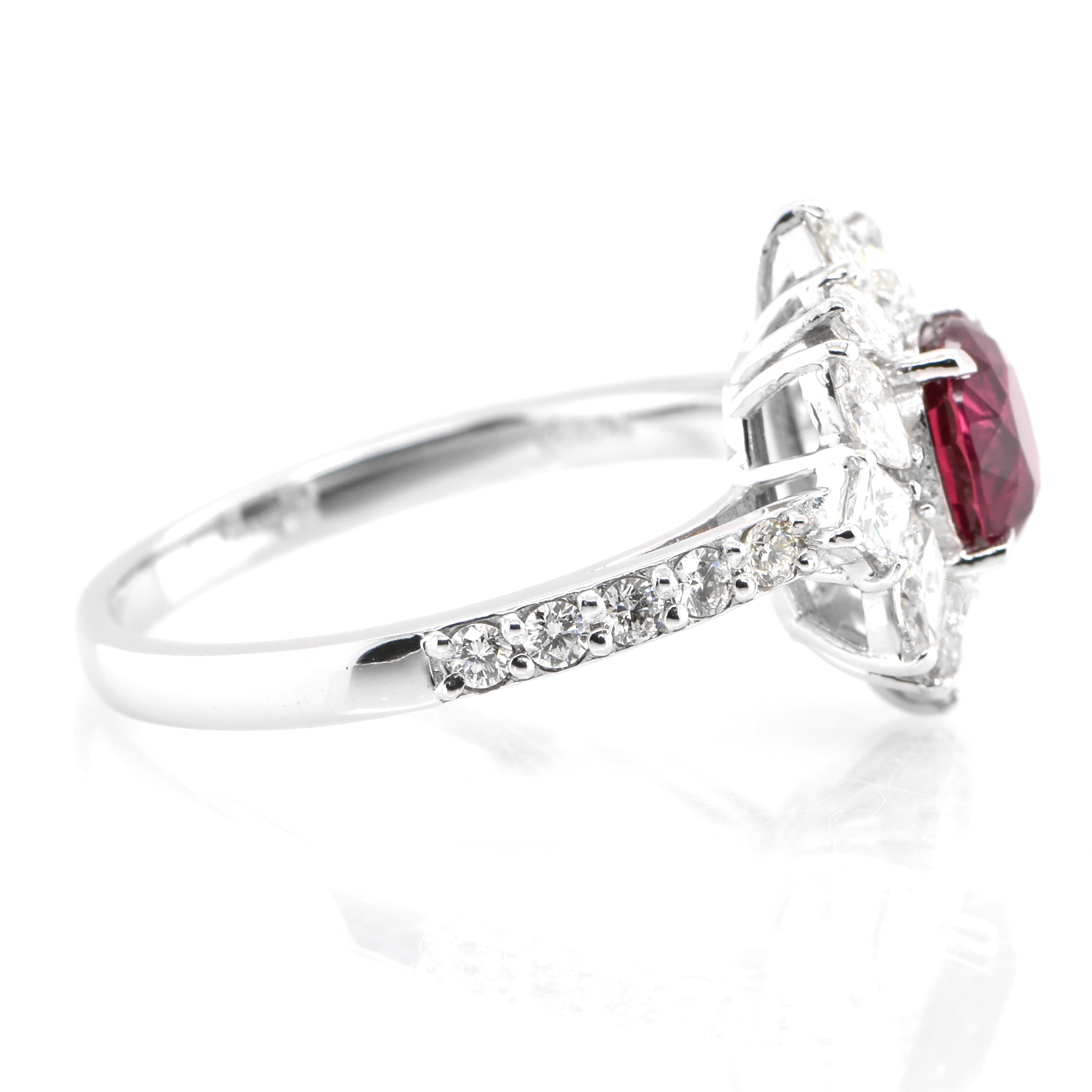GIA Certified 1.23 Carat Natural Thai Ruby and Diamond Ring Set in Platinum In New Condition In Tokyo, JP