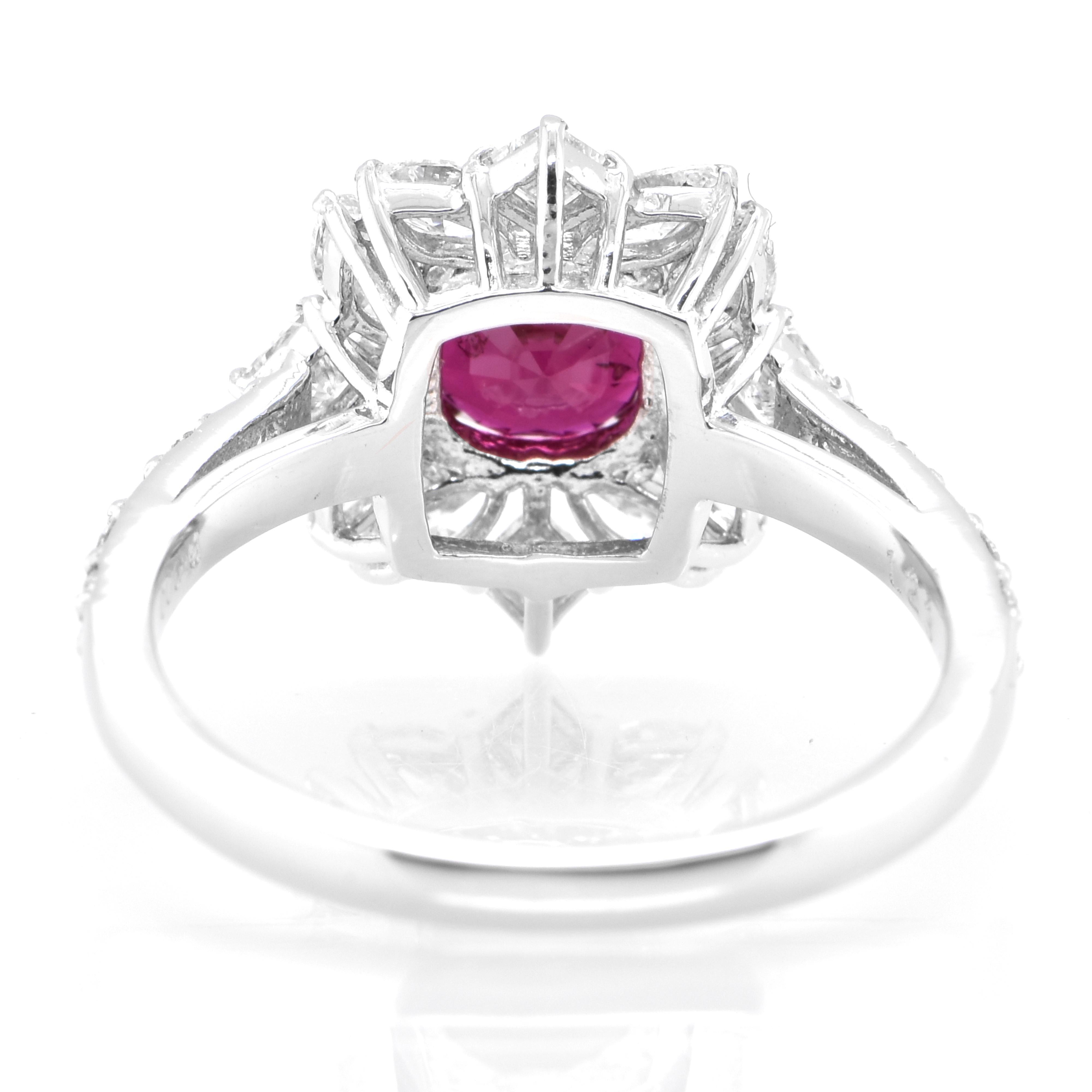 Women's GIA Certified 1.23 Carat Natural Thai Ruby and Diamond Ring Set in Platinum