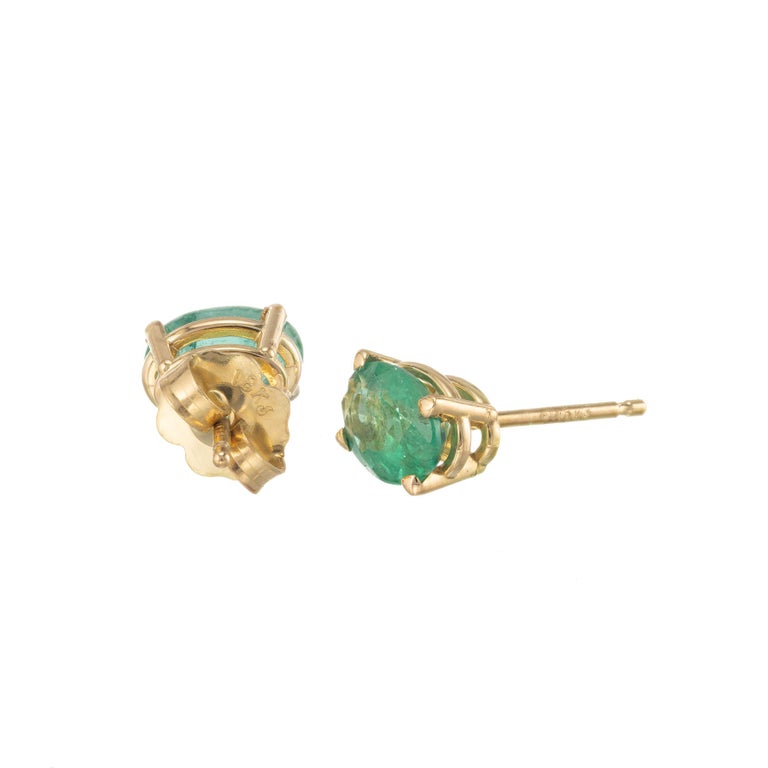 GIA Certified 1.23 Carat Oval Emerald Yellow Gold Stud Earrings at 1stDibs