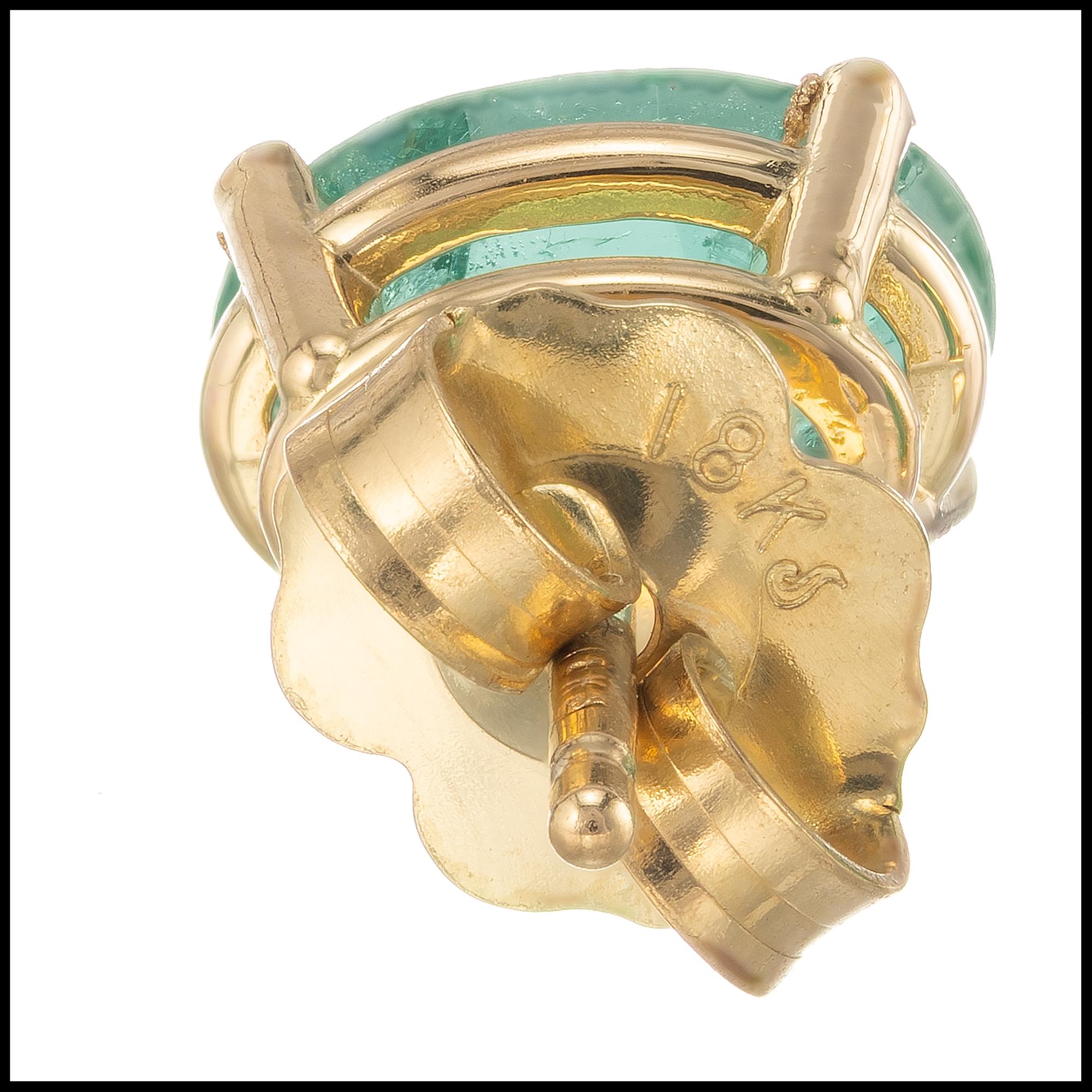 GIA Certified 1.23 Carat Oval Emerald Yellow Gold Stud Earrings 3