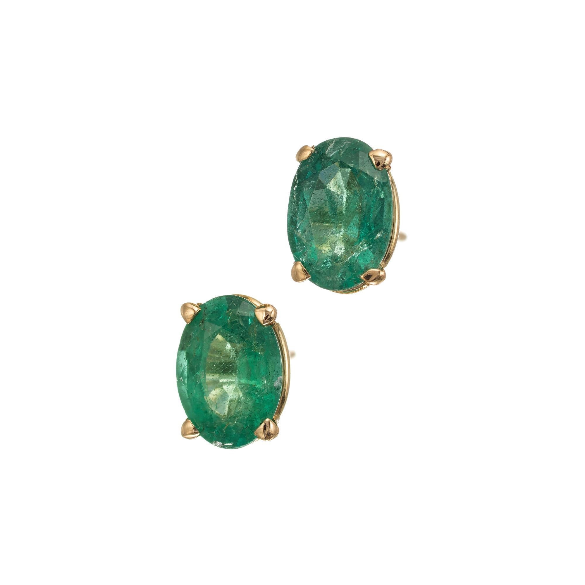 GIA Certified 1.23 Carat Oval Emerald Yellow Gold Stud Earrings