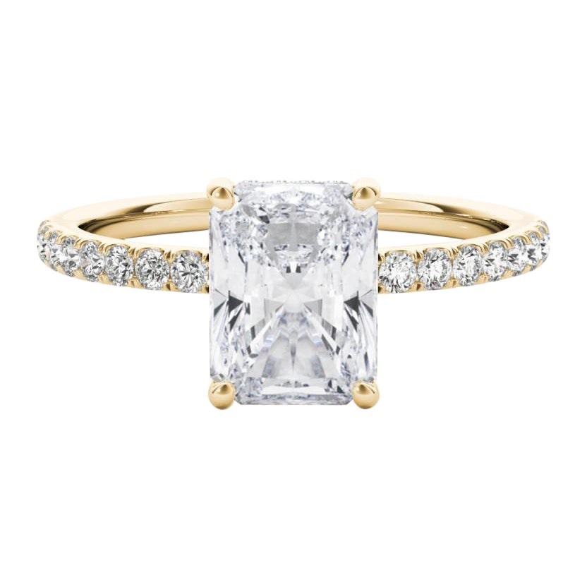 Bague en or jaune 18K certifiée GIA 1.23 carat Pave Hidden Halo Radiant Diamond Ring