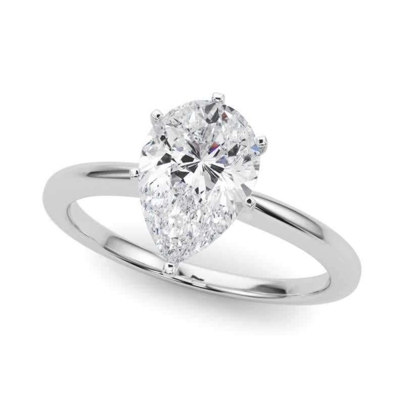 Taille poire GIA Certified 1.23 Carat Pear Prong Set Solitaire Platinum Diamond Ring en vente