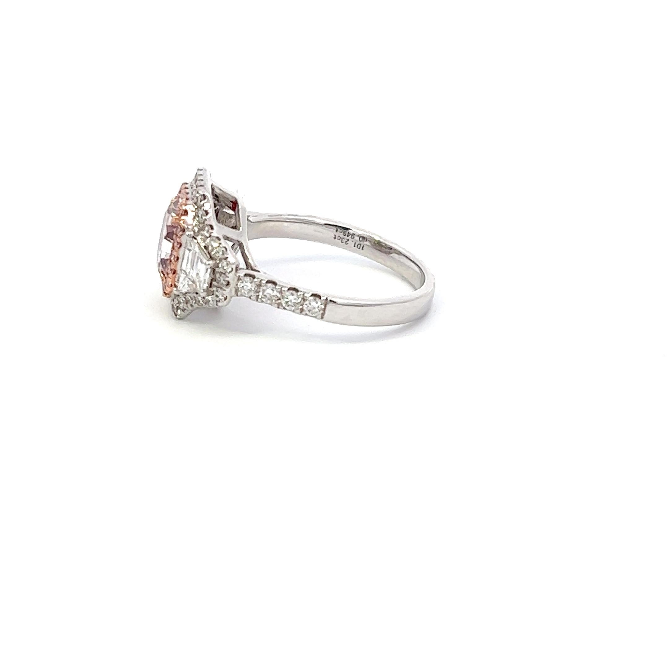 Radiant Cut GIA Certified 1.23 Carat Pink Diamond Ring For Sale