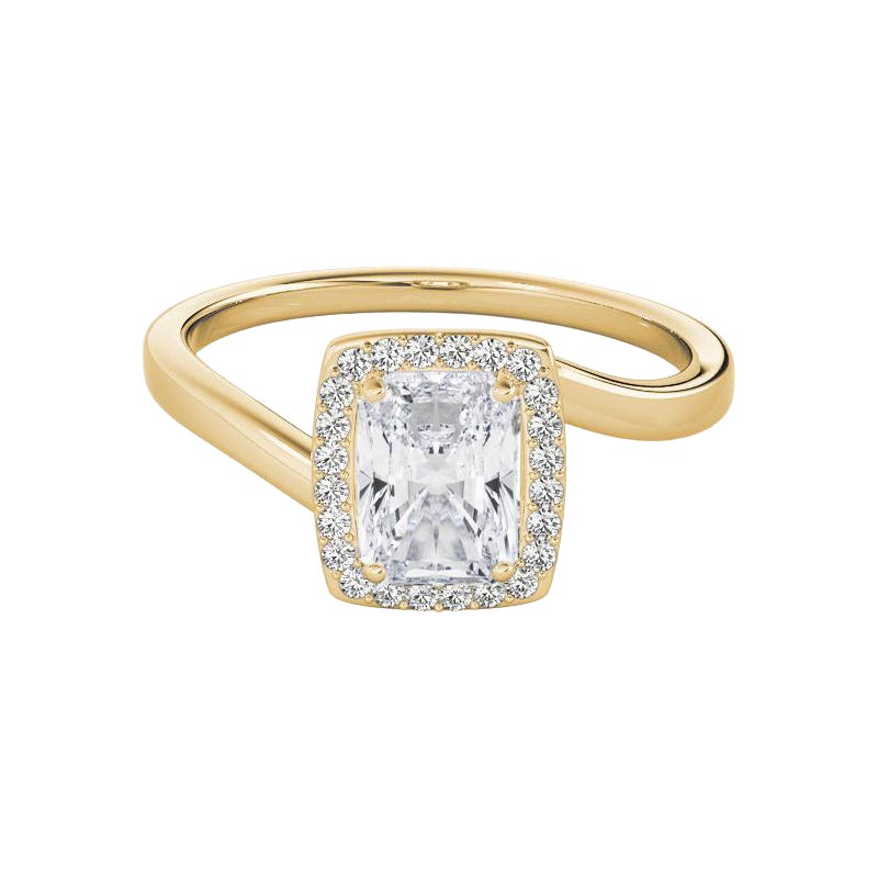 Bague en diamant certifié GIA 1.23 carat Radiant Halo Curved Bypass