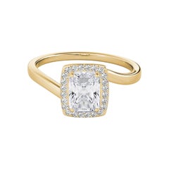 Bague en diamant certifié GIA 1.23 carat Radiant Halo Curved Bypass