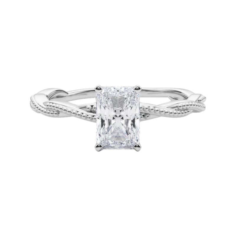 Anillo de diamantes con banda trenzada trenzada radiante de 1.23 quilates con certificación GIA