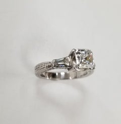GIA Certified 1.23 E VS2 Assher Cut Diamond in a Classic Tapered Baguette Ring