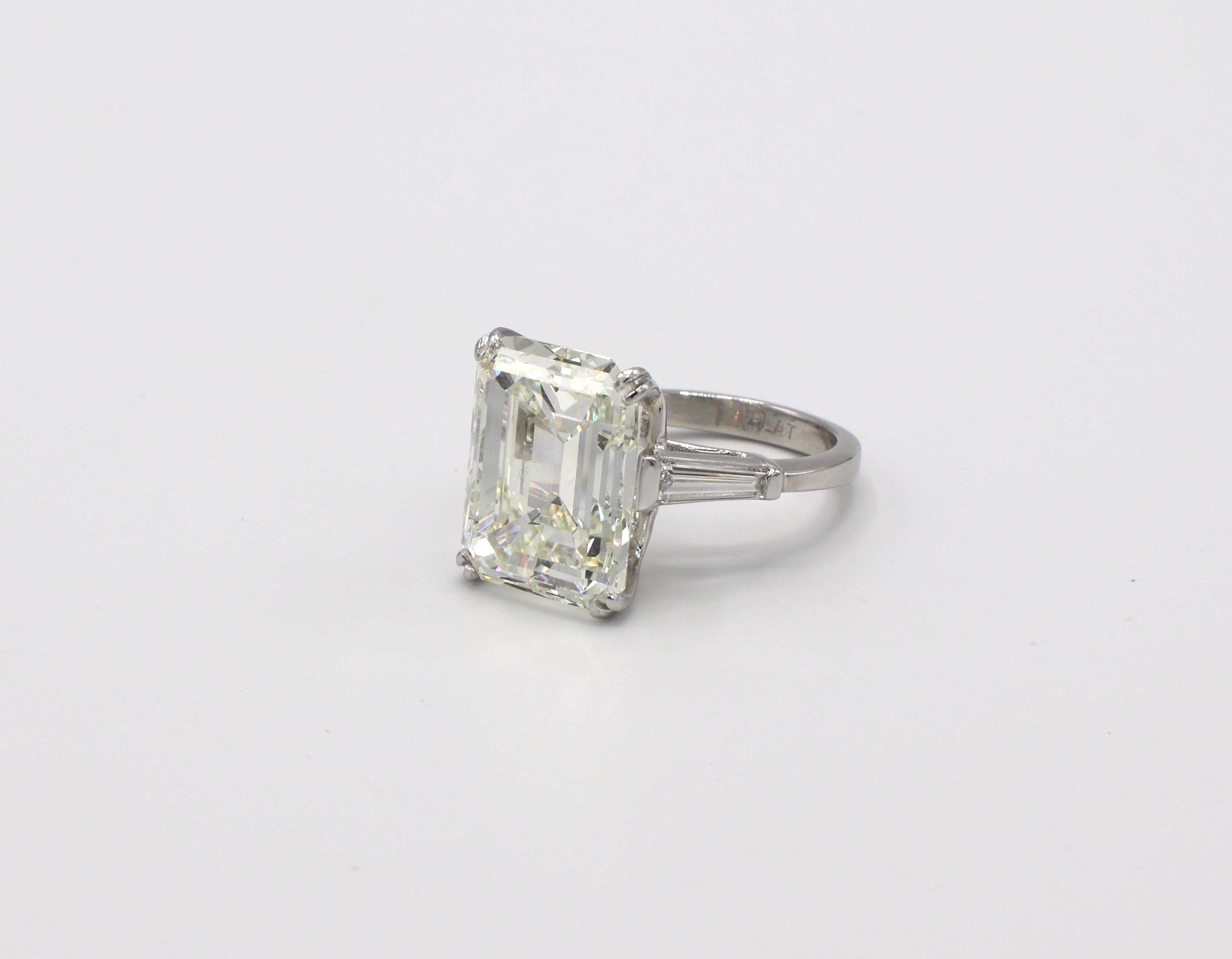 Women's GIA Certified 12.33 Carat Emerald Cut Diamond Engagement Ring Platinum