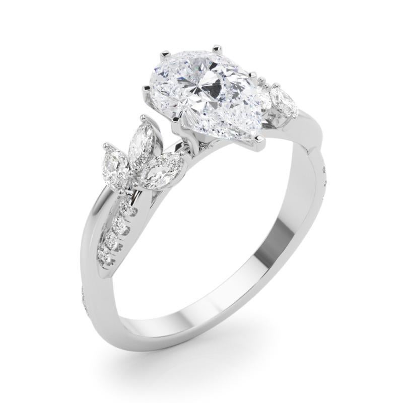 Donna Anello con diamante GIA certificato 1,23ct Pear Entwined Garden Flower Vine in vendita