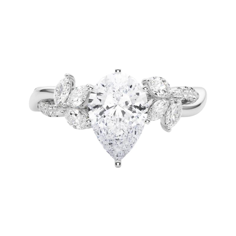 Anello con diamante GIA certificato 1,23ct Pear Entwined Garden Flower Vine